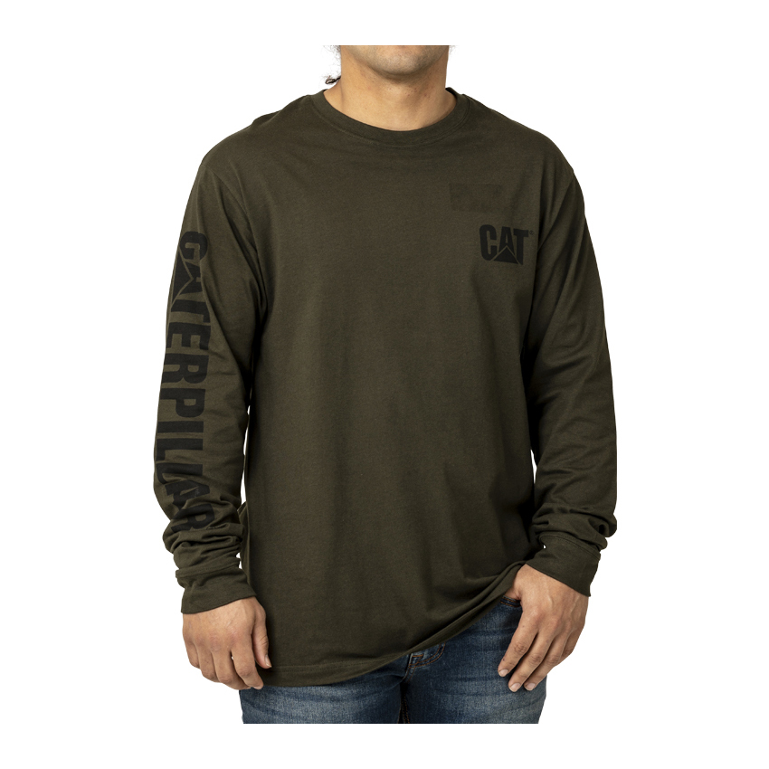 Caterpillar Clothing Online - Caterpillar Trademark Banner Long Sleeve Mens T-Shirts dark (186945-XSZ)